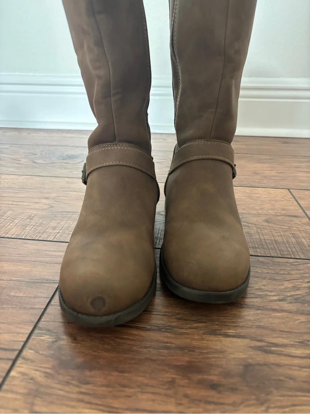 Girls Brown Faux Suede Knee-High Lace-Up Boots – Buckle Detail - Size 3